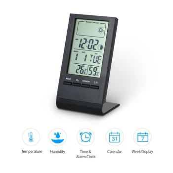 Mini Termômetro Digital Indoor Higrômetro Temperatura Ambiente Umidade Medidor Medidor De Relógio, Previsão Do Tempo Max Min Exibição Do Valor