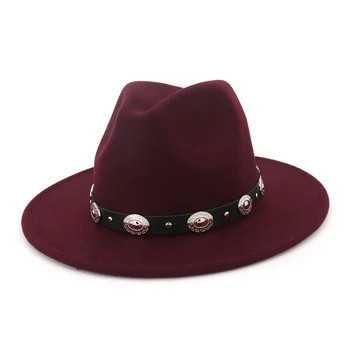Outono Inverno Unisex Lã de Jazz Hat Cap Panamá Chapéus de Fedora com Rebites Decorados de Feltro Feltro Caput para os Homens Womé