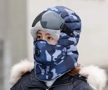 2019 Homens Mulheres Nova Rússia Exército Máscara De Óculos De Sol Chapéu Grosso Inverno Quente Ao Ar Livre Chapéu De Camo Bombardeiro Chapéu Leifeng Chapéu De Esqui De Caça Chapéu