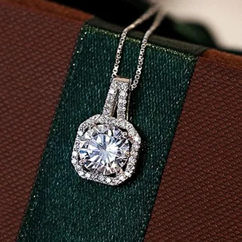 Brilho Feminino Pingente Real 925 prata esterlina bijou 3ct de Diamante da cz da Festa de Casamento Pingentes colar para mulheres de Jóias de Noiva