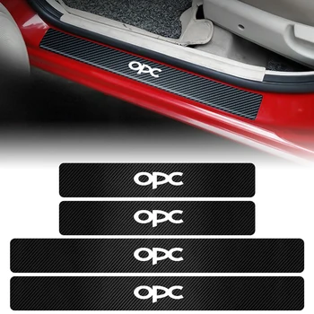 4PCS de Fibra de Carbono Carro Soleira da Porta de Chinelo Guarda Protetor Adesivos OPC Emblema Emblema para Opel Corsa OPC Mokka Vectra, Astra, Insignia
