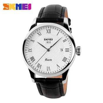 SKMEI Mens Relógios de Marca Top de Luxo, Pulseira de Couro de Negócios, Relógio Homens 3Bar Impermeável de Quartzo Relógios de pulso Relógio Masculino 2019