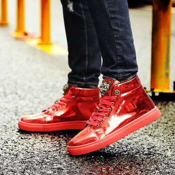 X Marca de Moda Outono de Mens Tênis de Tamanho Grande e Brilhante de Metal Homens Casuais Sapatos de Glitter Azul Vermelho High top Homens Sapatos de Tênis 2020