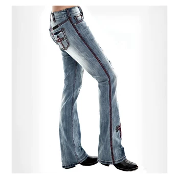 Cintura alta Jeans Bordado Clássico, Perna Reta da Mulher Denim Lavado Slim Tassled Calças Estilo de Moda Casual Feminina Calças
