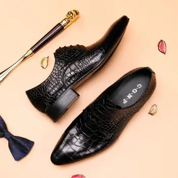 QYFCIOUFU Homens de Casamento Sapatos de Couro Genuíno de Negócio Formal Dedo Apontado Para o Homem Vestido de Sapatos de Crocodilo Padrão dos Homens de Oxford Flats