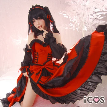 Data Vivo Tokisaki Kurumi lolita Vermelho Traje Cosplay Trajes de Halloween para as mulheres