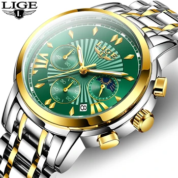 2020 LIGE Assistir homens de Moda Quartzo Desporto Relógios Mens Todos Aço Militar Relógio Impermeável Ouro Relógio masculino Relógio Masculino+Caixa