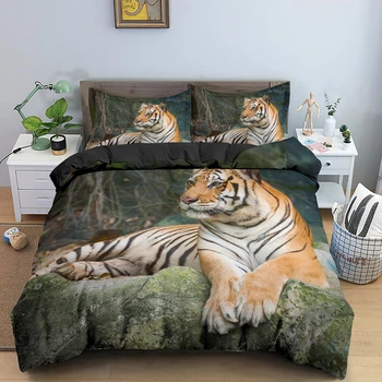 3D Animal Tigre Conjunto de roupa de Cama roupa de cama de Colcha de Capa de Edredão Único Rei do Tamanho da Rainha