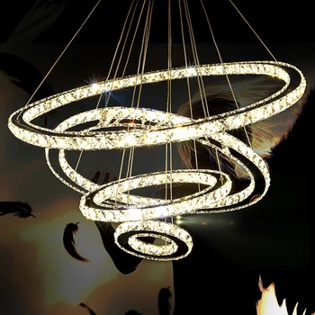 LED lustres de cristal 1/2/3 anel de luz dimmable fixação Restaurante, Sala de estar, Quarto de Estudo e Office & Iluminação Comercial