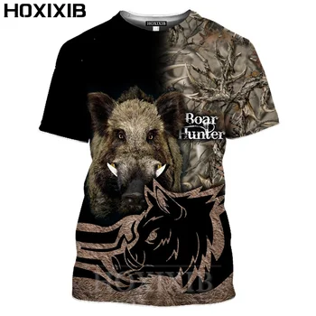 HOXIXIB Javali T-Shirt dos Homens Elk 3D Selva Ocultar a Impressão de Camuflagem Campo de busca Tshirt Jogo Bonito Animais Veado Reed Mulheres Streetwear