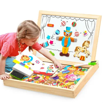 100+PCS de Madeira, Quebra-cabeça Magnético Figura/Animais/ Veículo /Circo Desenho da Placa 5 estilos de Caixa de Brinquedo Educacional Dom