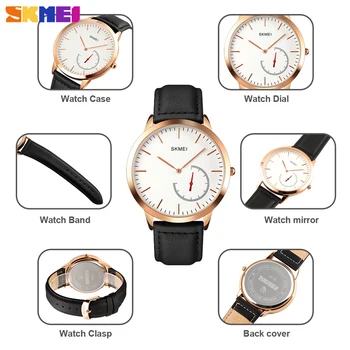 SKMEI de melhor Marca de Luxo de Quartzo Relógios Mens Moda Pulseira de Couro Masculino Relógio de Negócios Impermeável relógio de Pulso Relógio Masculino