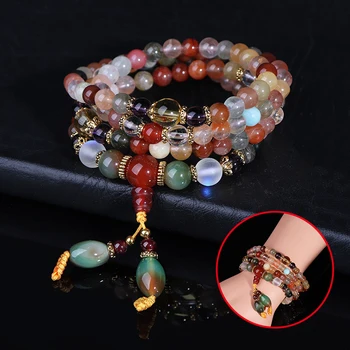Natural Colorido de Cristal de Quartzo Perla o Bracelete Budista de Colar 108Pcs Oração Esferas Mala Pulseira/Colar para Mulheres Garota