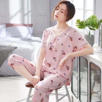 Modal pijama feminino de verão, curto com mangas 3/4 calça casa, roupas plus size, roupa de duas peças mãe pijamas definir novos pijamas mulheres 3XL