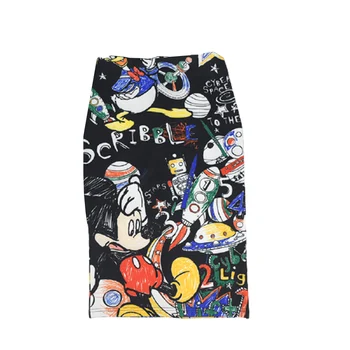 Mickey de Disney do Rato de moda de alta saco da cintura quadril era magra, desenhos animados impressão metade do comprimento da saia de comprimento médio de um passo da saia da mulher