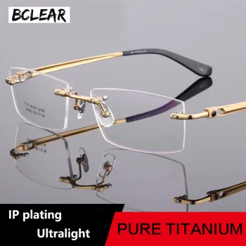 BCLEAR Vintage Leve Óculos sem aro Moldura Nobre de Titânio Óculos Espetáculo Homens de Negócios de Prescrição de Quadros Ópticos