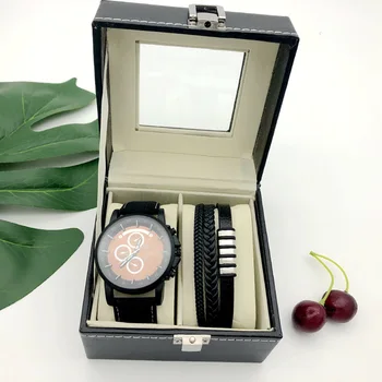 Top qualidade grande de discagem moda masculina casual relógio de quartzo do cinto de Natal personalizado de presente caixa de Relógio de Pulso Para o menino homens de presente