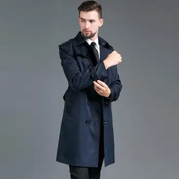 Blue mens trench coats homem Médio, pelagem longa homens double breasted roupas de ajuste fino casaco de manga longa 2020 novo designer
