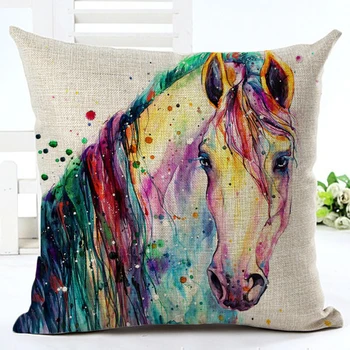Pintura Cavalo Capa De Almofada Roupa De Cama De Algodão Colorido Cavalo A Galope Para Casa Almofadas Decorativas Da Tampa