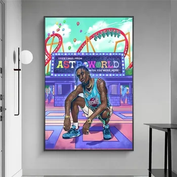Tela de Pintura Cantor de Hip-Hop Travis Sccot No Céu desenho em Cartaz Impressões de Arte de Parede para Decoração Sala de estar