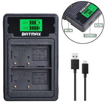 Batmax EN-EL3e PT EL3e Bateria +LCD Duplo Carregador de Tipo C Porta para Nikon D30 D50 D70 D70S D90 D80 D100 D200 D300