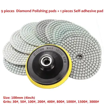 10PCS Molhado/Seco, Polimento de Diamantes Almofadas de 4 Polegadas Para a Pedra de Granito Concreto, Polimento de Mármore Usar Discos de Afagamento Conjunto