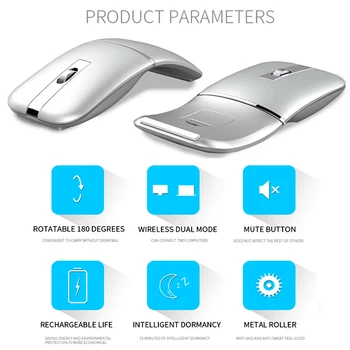 Modo duplo Dobrável Mouse sem Fio+Bluetooth Dobrável MouseRechargeable Ergonômico Jogos Mouses para computador Portátil Dell DesktopMacbook