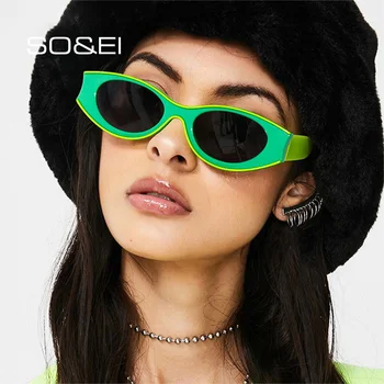 ENTÃO,&EI Moda Pequena de Olhos de Gato Mulheres de Óculos de sol Ins Populares Vintage Oval Lente de Óculos Punk Homens de Verde Laranja Óculos de Sol UV400