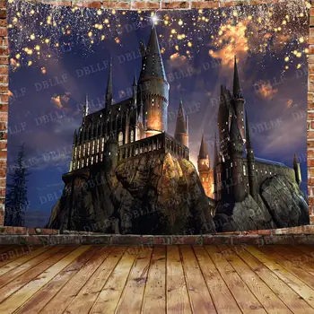 Magic Castle Tapeçaria Bruxa Assistente De Hogwarts Pano De Fundo Da Fotografia Noite De Halloween Lua De Fundo Feiticeiro Festa Banner Decorações