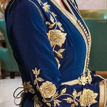 Moroccan Caftan Vestidos Bordados Apliques Muçulmano Noite Vestidos De Jaqueta Kafutan Árabe Vestido De Festa
