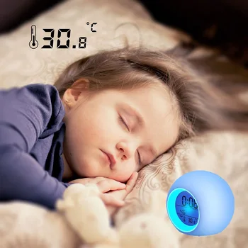 Crianças, Crianças de Música Relógio Despertador Inteligente de Estudar Timer LED Nightlight Circular Sensor de Toque Relógio de Cabeceira Mesa de Acessórios para o Lar