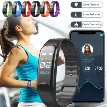 C1Plus Pulseira Inteligente Cor Contador de passos de Fitness Tracker Heart Rate Monitor de Pressão Arterial para Android / IOS relógio de Pulso