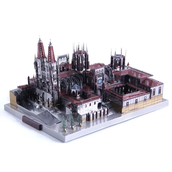 Microworld Metal 3D Puzzle Catedral de Burgos Arquitetura espanhola DIY Montar o Modelo de Kits de Educação de Adultos Coleção de Brinquedos Decoração