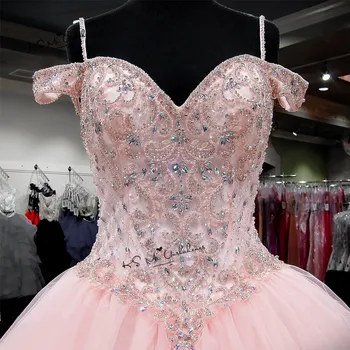 Cor-de-rosa Luxo Vestido de baile Vestidos de Quinceanera 2018 Plus Size Sexy Prom Vestido de Festa Frisado Vestidos de Debutantes Vestidos Ballkleid