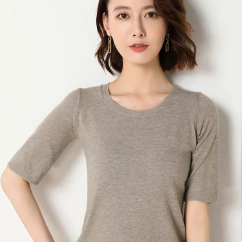 Camisa das mulheres mangas curtas tricô pulôver pulôver suave primavera camisola sólido curto tops sexy o-pescoço magro outerwear