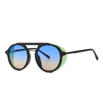 Moda Colorida Steampunk Óculos de sol 2019 Rodada Designer Steam Punk Metal Escudos Óculos de Homens, Mulheres UV400 Gafas De Sol
