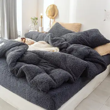 45Solid Cordeiro de Cashmere conjunto de roupa de cama 2019 Novo engrossar Flanela de Lã de cama, lençóis de Veludo de capa de edredão conjunto sandred tampa de cama fronha