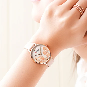 CURREN de Couro Mulheres Relógios de 2019 Belo Design Único de Discagem Quartzo relógio de Pulso Relógio Feminino Fashion Dress Watch Montre femme