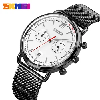 Moda Homens Relógios De Marca Skmei Relógio De Quartzo Cronómetro Data De Exibição Do Relógio De Pulso Para Homem De Aço Inoxidável Luxuoso Impermeável Relógio