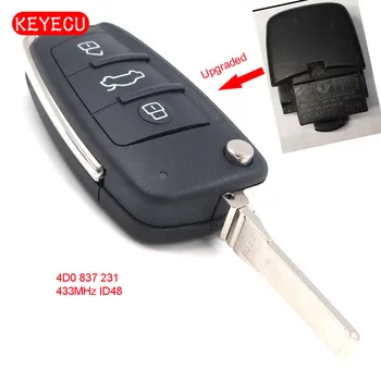 Keyecu Atualizado Flip Remoto Chave do Carro 3 Botão Fob 433MHz ID48 Chip para Audi A3 A4 A6 A8 4D0 837 231
