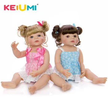 KEIUMI de 22 Polegadas Reborn Dolls Cheia de Silicone Corpo de Recém-nascido Menina Gêmeos Boneca Brinquedo do Bebê Com Ouro Marrom Cabelo Ondulado Dia das Crianças Presentes