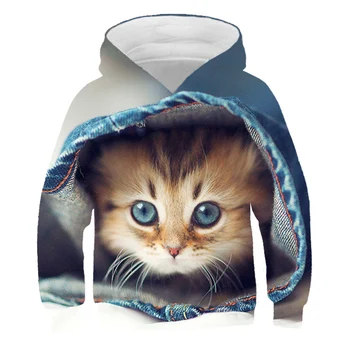 Novo Kawaii 3D impressão de Gato criança Hoodies crianças outono blusas de moletom Animal bonito menino roupas camisolas Pullover de venda Direta