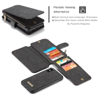 2 em 1 bolsa estilo carteira telefone de caso para o iPhone 7/7Plus 8/8Plus XR XS XSMAX multi slot para cartão de zíper bolsa para Samsung S8 S9 Plus caso
