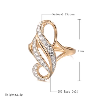 Kinel Nova Naturais Zircão Flores Anéis 585 Rosa de Ouro Micro-cera Embutimento Zircão Mulheres Anéis de Casamento Moda Jóias Finas