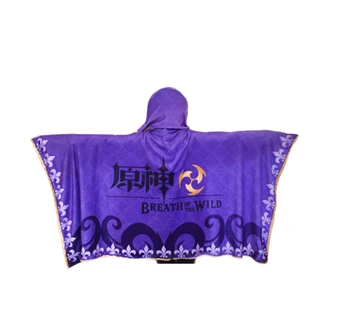 Cosplay Projeto Genshin Impac Barbatos Keqing Inverno Espessamento De Flanela Com Capuz Do Manto Cobertor De Aniversário Festa Anual De Presente