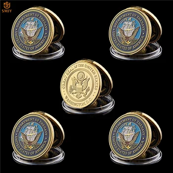 5Pcs/Monte EUA Marinha Grande Selo Departamento Da Marinha Banhado a Ouro Desafio Militar Token Medalhão de Valor da Moeda