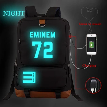 Novo Eminem Impressão de Grande Capacidade Bag pack Unisex Sacos de Escola de Mulheres/Homens Mochilas Saco de Viagem Adolescente de Carregamento USB Bookbag