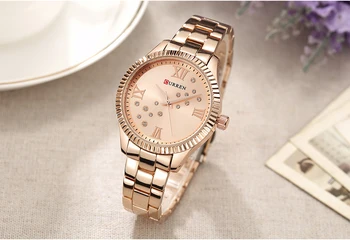 CURREN Marca de Moda Relógio para Mulheres do cristal de Quartzo relógio de Pulso Senhoras Vestido Feminino Relógio relógio feminino Ouro Rosa reloj mujer