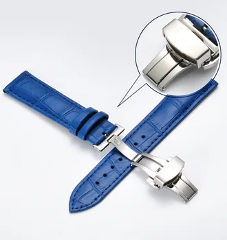 Marca Genuína de Couro Pulseira 18 20mm Universal Watchbands Borboleta de Aço e Fecho de Fivela Correia do Pulso Pulseira para Homens Mulheres