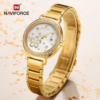 NAVIFORCE Marca de Luxo de Ouro Mulheres Relógios de Vestido Casual Senhoras Quartzo relógio de Pulso Feminino, Impermeável Relógio Meninas Relógio Feminino